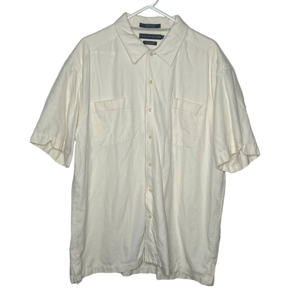 Tommy Hilfiger polo shirt men's XL ivory silk cotton blend